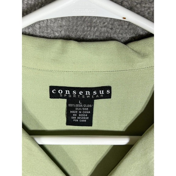 Consensus Sportswear Silk Short Sleeve Button Up Shirt Mens Large Green Pocket - Picture 3 of 14